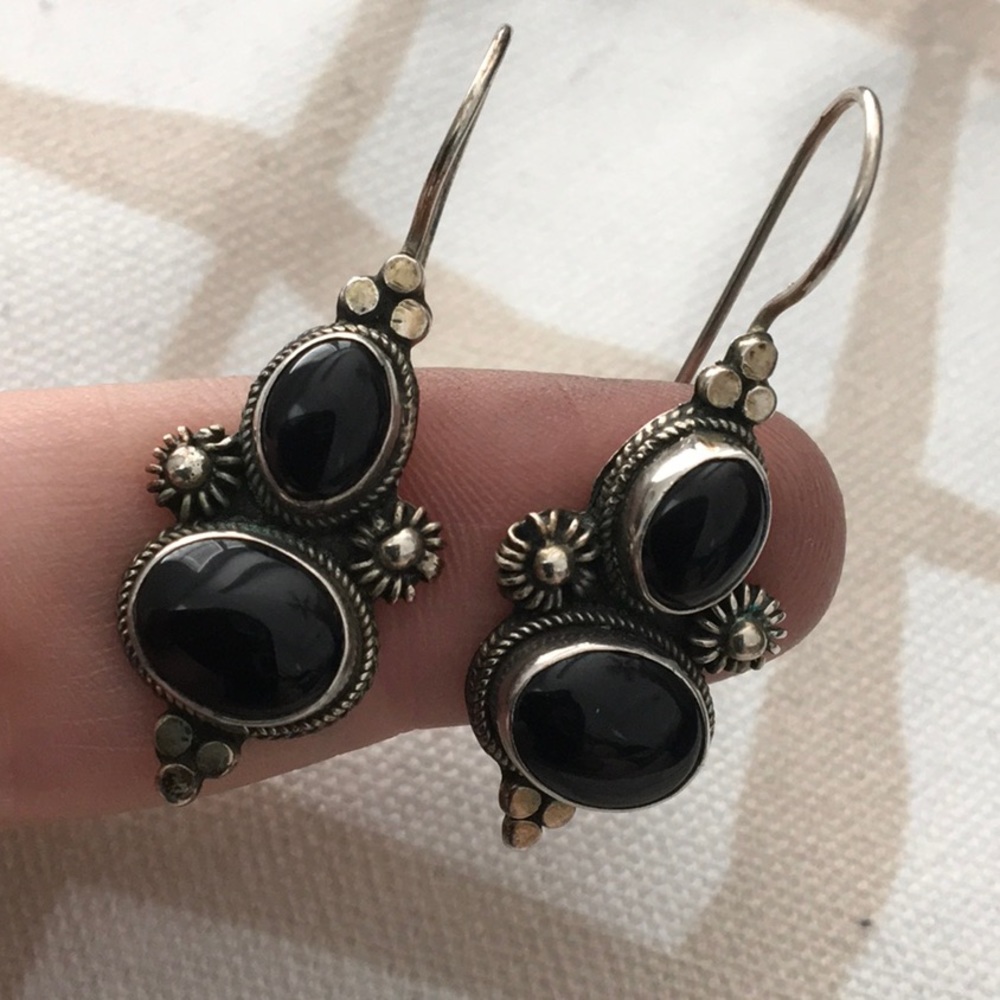 Vintage Sterling Onyx Earrings